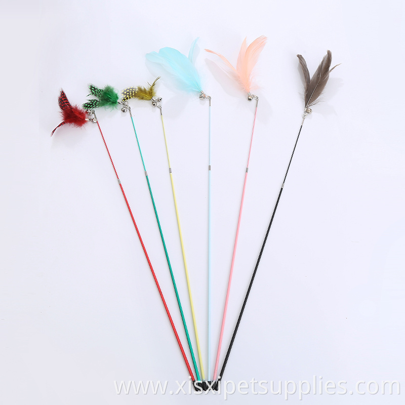 hot selling long hand Stainless steel retractable cat teaser toy with feather